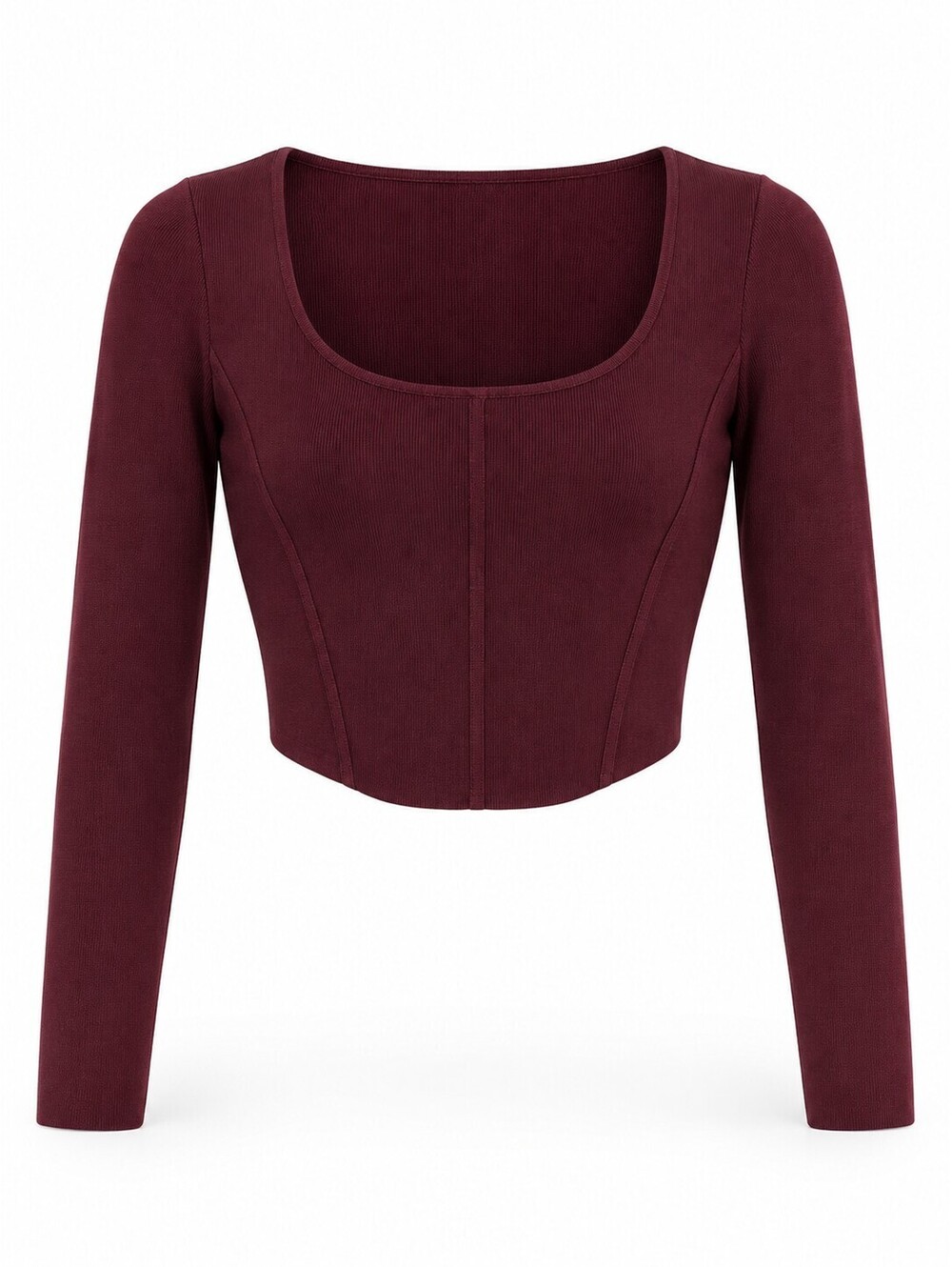 House of Harlow 1960 Burgundy Corset Seam Long Sleeve Crop Top L